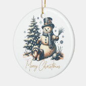 ヴィンテージクリスマス雪だるまと犬 セラミックオーナメント (左)
