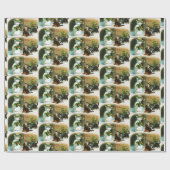 ヴィンテージクリスマス雪だるまと猫のパーティーラップ ラッピングペーパー (フラット)