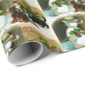 ヴィンテージクリスマス雪だるまと猫のパーティーラップ ラッピングペーパー (ロールコーナー)