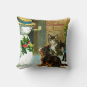 ヴィンテージクリスマス雪だるまと猫枕 クッション (正面)