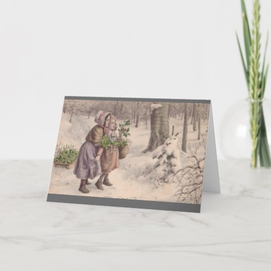 ヴィンテージクリスマス雪だるまの子供 シーズンカード (正面)