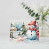 ヴィンテージクリスマス雪だるまイラストレーション シーズンポストカード (スタンド正面)
