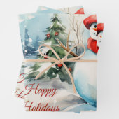 ヴィンテージクリスマス雪だるまイラストレーション ラッピングペーパーシート (インサイチュ)