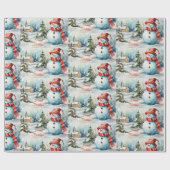 ヴィンテージクリスマス雪だるまイラストレーション ラッピングペーパー (フラット)