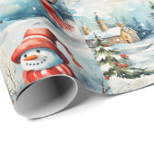 ヴィンテージクリスマス雪だるまイラストレーション ラッピングペーパー (ロールコーナー)