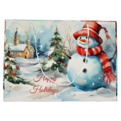 ヴィンテージクリスマス雪だるまイラストレーション ラージペーパーバッグ (裏面)