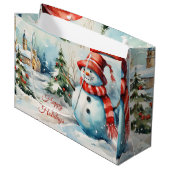 ヴィンテージクリスマス雪だるまイラストレーション ラージペーパーバッグ (正面アングル)