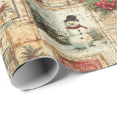 ヴィンテージクリスマス雪だるまエフェメラコラージュ ラッピングペーパー (ロールコーナー)