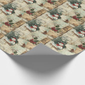 ヴィンテージクリスマス雪だるまエフェメラコラージュ ラッピングペーパー (角)