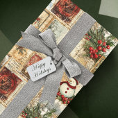 ヴィンテージクリスマス雪だるまエフェメラコラージュ ラッピングペーパー