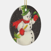 ヴィンテージクリスマス雪だるまカスタマイズ セラミックオーナメント (右)