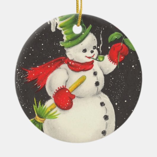 ヴィンテージクリスマス雪だるまカスタマイズ セラミックオーナメント (正面)