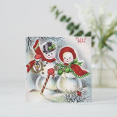 ヴィンテージクリスマス雪だるまカップルとギフトホリダ シーズンカード (スタンド正面)