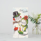 ヴィンテージクリスマス雪だるまカップル シーズンカード (スタンド正面)