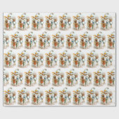 ヴィンテージクリスマス雪だるまキッズホリデーパーティー ラッピングペーパー (フラット)