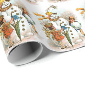 ヴィンテージクリスマス雪だるまキッズホリデーパーティー ラッピングペーパー (ロールコーナー)