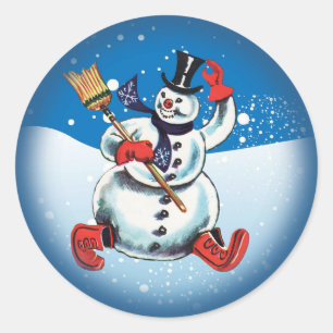 ヴィンテージクリスマス雪だるまシール ラウンドシール