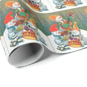 ヴィンテージクリスマス雪だるまタイルパーティー ラッピングペーパー (ロールコーナー)
