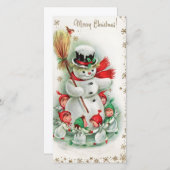 ヴィンテージクリスマス雪だるまダンスと天使 シーズンカード (正面/裏面)