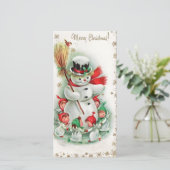 ヴィンテージクリスマス雪だるまダンスと天使 シーズンカード (スタンド正面)