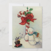 ヴィンテージクリスマス雪だるまバイキャンディーケーン シーズンカード (正面)