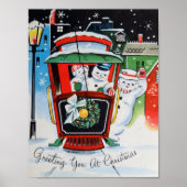 ヴィンテージクリスマス雪だるまファミリーポスター ポスター (正面)