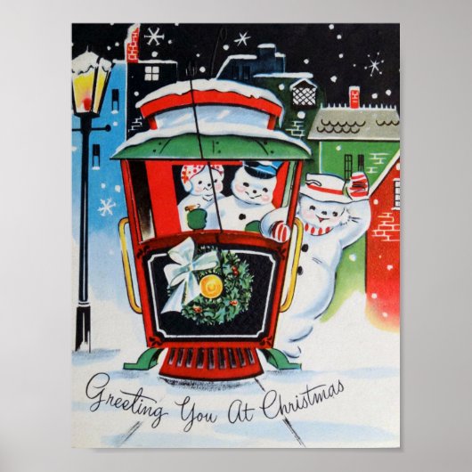 ヴィンテージクリスマス雪だるまファミリーポスター ポスター (正面)