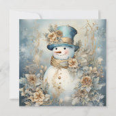 ヴィンテージクリスマス雪だるまブルー&金ゴールド シーズンカード (正面)