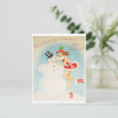 ヴィンテージクリスマス雪だるまホリデーカード シーズンカード (スタンド正面)