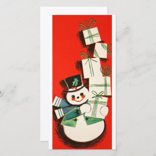 ヴィンテージクリスマス雪だるまホリデーカード シーズンカード (正面/裏面)