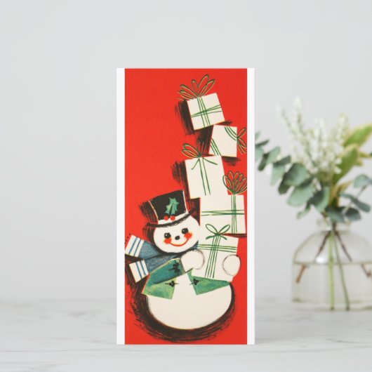 ヴィンテージクリスマス雪だるまホリデーカード シーズンカード (スタンド正面)