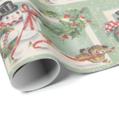 ヴィンテージクリスマス雪だるまホリデーパーティーのラップ ラッピングペーパー (ロールコーナー)