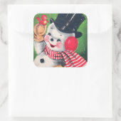 ヴィンテージクリスマス雪だるまホリデーレトロステッカー スクエアシール (バッグ)