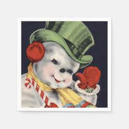 ヴィンテージクリスマス雪だるまホリデー紙ナプキンス スタンダードカクテルナプキン