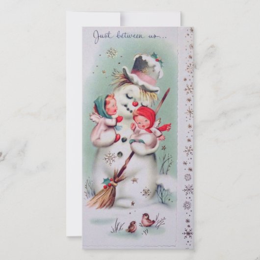 ヴィンテージクリスマス雪だるまホールディングエンジェル シーズンカード (正面)
