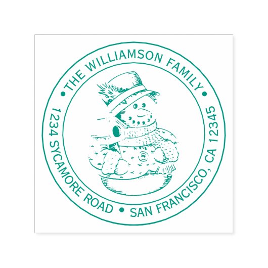 ヴィンテージクリスマス雪だるまラウンド差出人住所 セルフインキングスタンプ (デザイン)