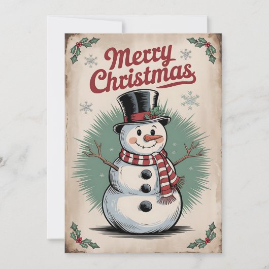 ヴィンテージクリスマス雪だるま写真ホリデーカード シーズンカード (正面)