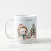 ヴィンテージクリスマス雪だるま名文字ブルースノーマイマグ コーヒーマグカップ (左)
