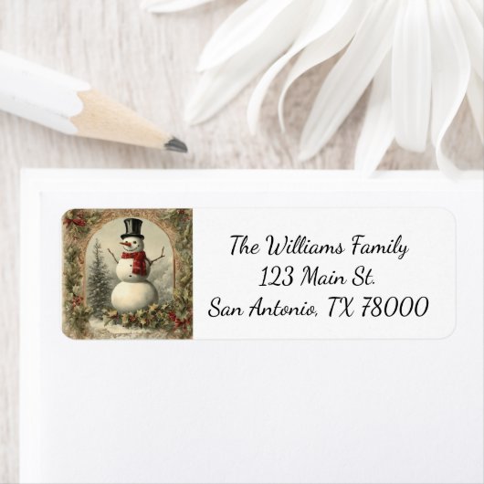 ヴィンテージクリスマス雪だるま差出人住所 ラベル (インサイチュ)