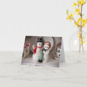 ヴィンテージクリスマス雪だるま空白のノートカード カード (黄色い花)