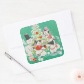 ヴィンテージクリスマス雪だるま踊りのまわりにツリー スクエアシール (封筒)