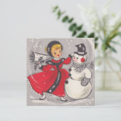 ヴィンテージクリスマス雪だるま踊りウィズガール シーズンカード (スタンド正面)