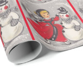 ヴィンテージクリスマス雪だるま踊りウィズガール ラッピングペーパー (ロールコーナー)