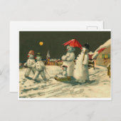 ヴィンテージクリスマス雪だるま雪だるまファミリースレッジ シーズンポストカード (正面/裏面)