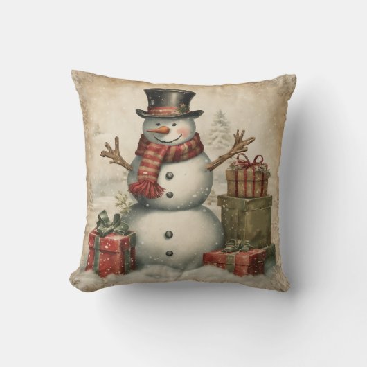ヴィンテージクリスマス雪だるま クッション (正面)