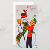 ヴィンテージクリスマス雪だるま シーズンカード (正面/裏面)