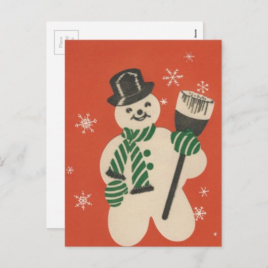 ヴィンテージクリスマス雪だるま シーズンポストカード (正面/裏面)