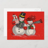 ヴィンテージクリスマス雪だるま シーズンポストカード (正面/裏面)