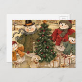 ヴィンテージクリスマス雪だるま シーズンポストカード (正面/裏面)