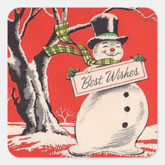 ヴィンテージクリスマス雪だるま スクエアシール (正面)